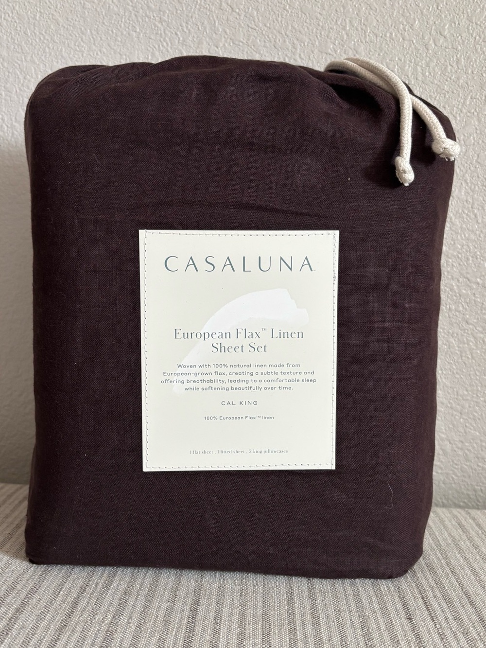 NWT California King 100% Linen Sheet Set Dark Fig - Casaluna
